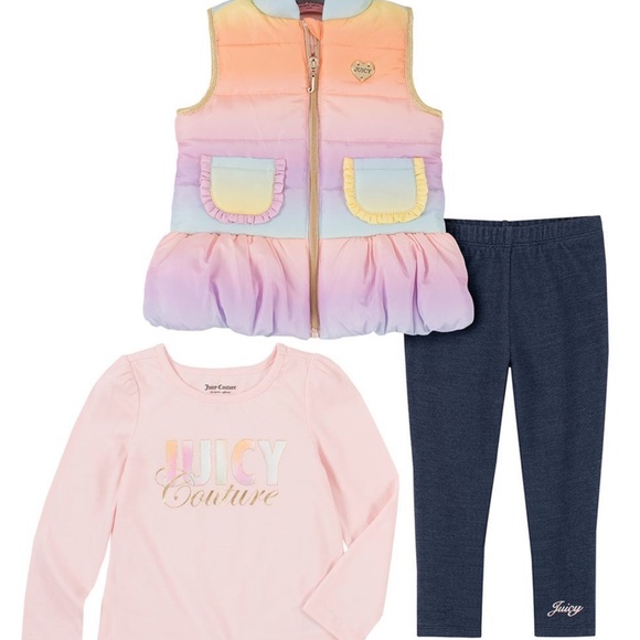 Juicy Couture Other - 🌈Juicy Couture Toddler Girl’s Rainbow Ombré Peplum Vest Set sz. 4T🌈